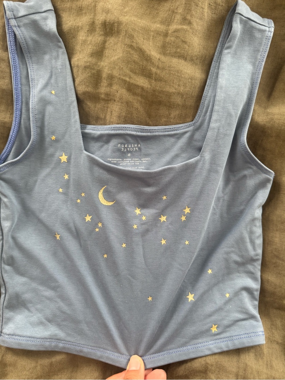 Purusha Sky-Print Square Neck Tank Top in Dusty Blue